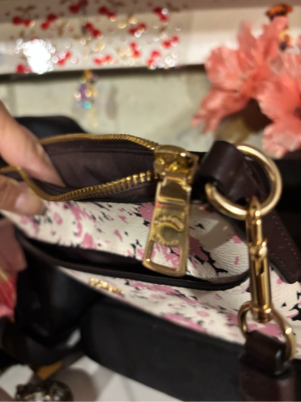 Coach Pink Floral Crossbody with Brown Strap - Picture 6 of 7